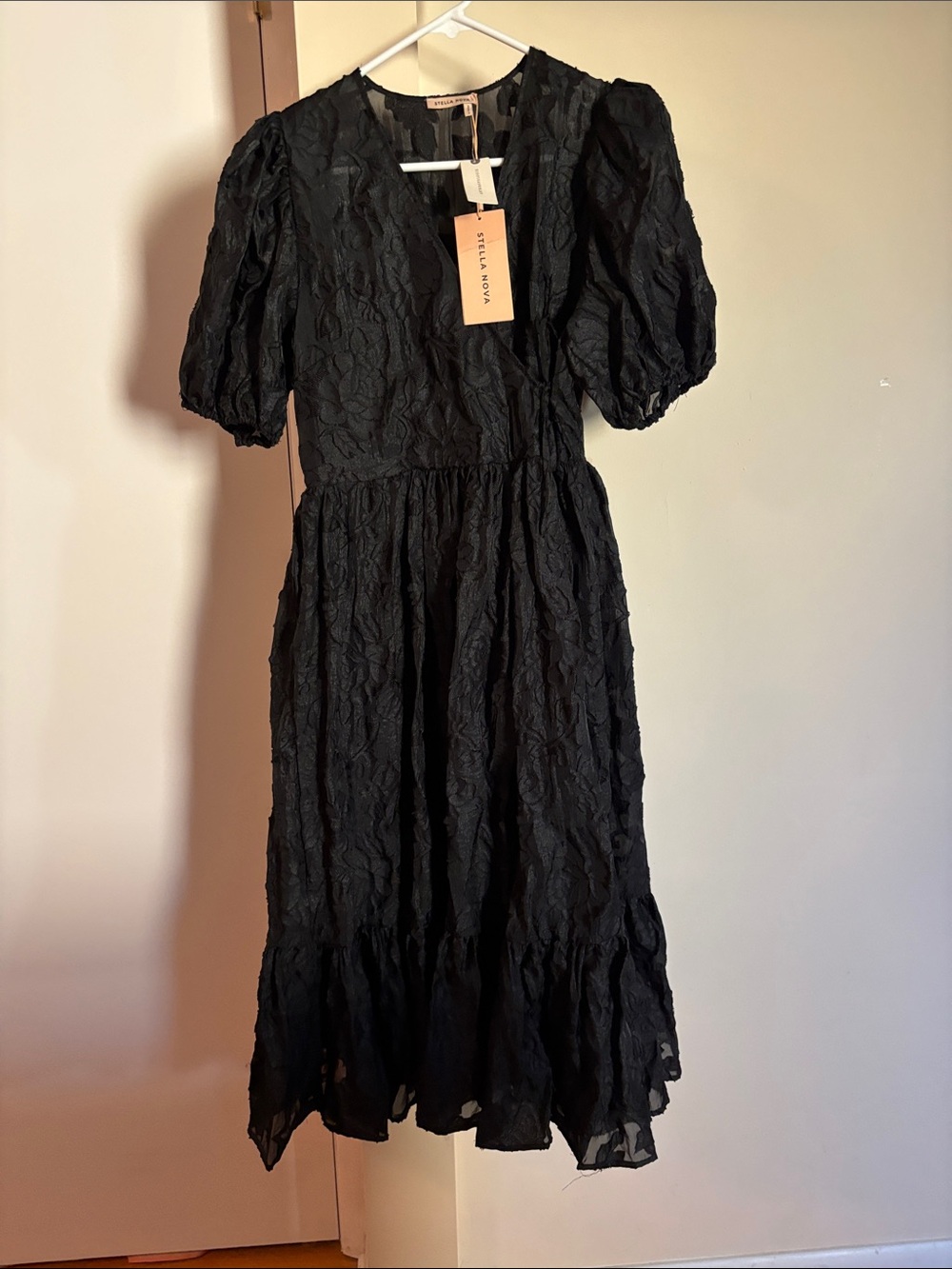 Anthropologie Black Puff-Sleeve Midi Dress